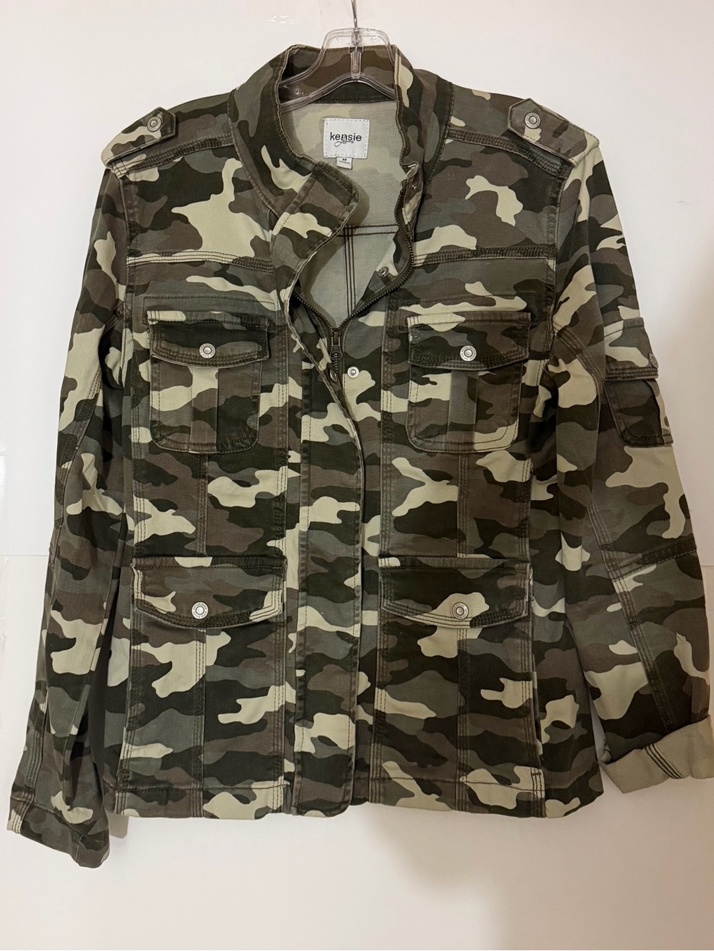 Kensie Olive & Khaki Camo Utility Jacket